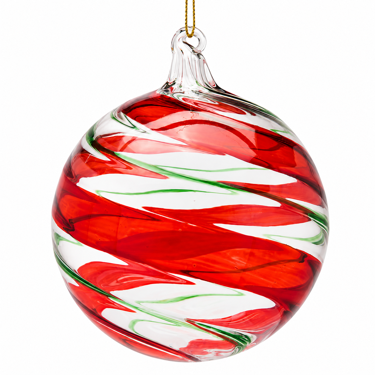 Palla di Natale Vortex Ø 12 cm in vetro rosso e verde EDG Enzo De Gasperi