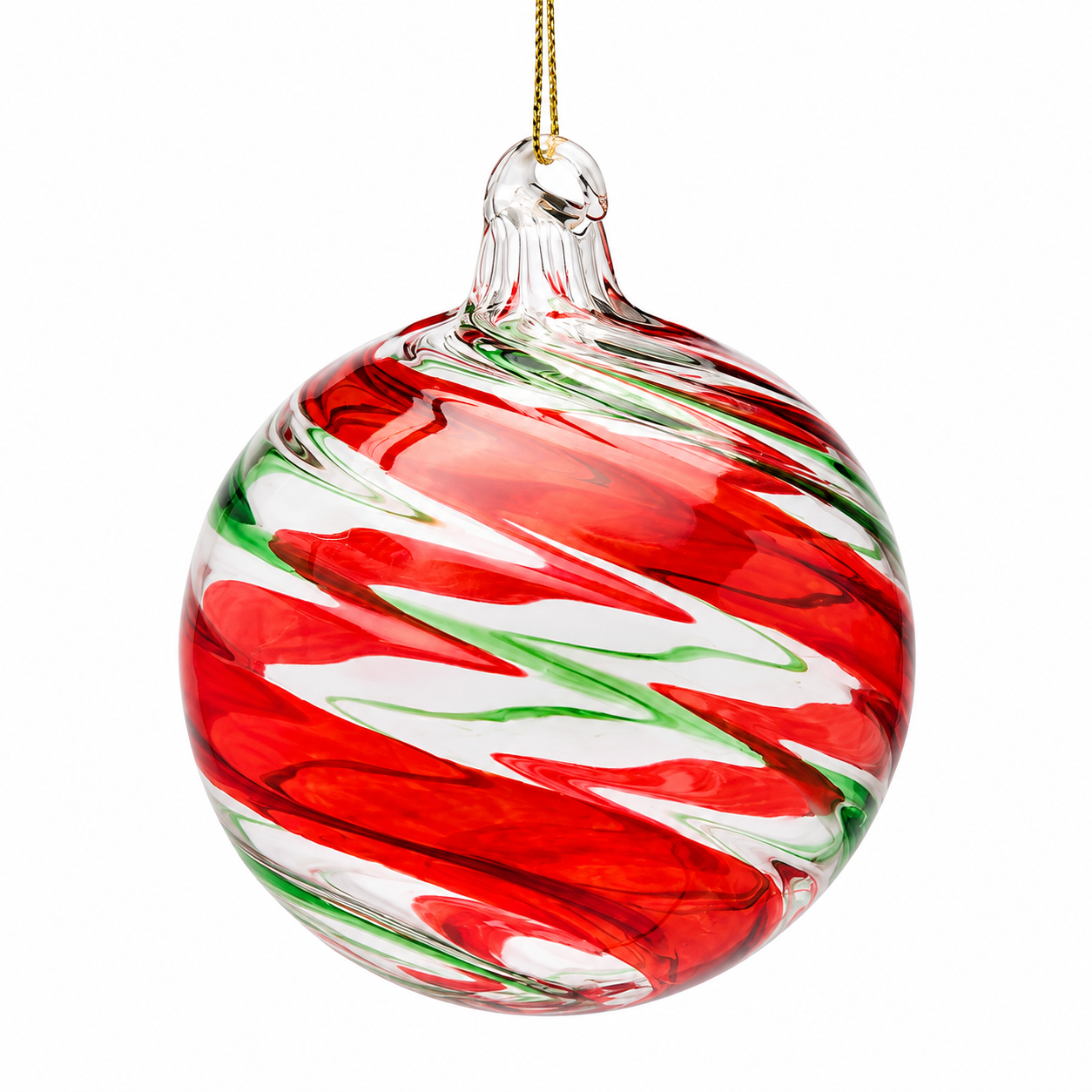 Palla di Natale Vortex Ø 8 cm in vetro rosso e verde EDG Enzo De Gasperi