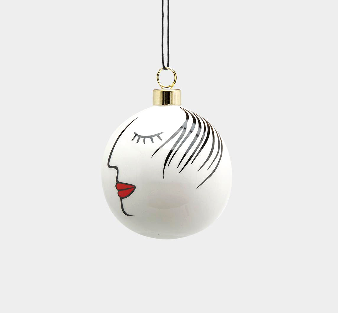 Palla Viso D7 : Pallina di Natale viso femminile in ceramica - 682374