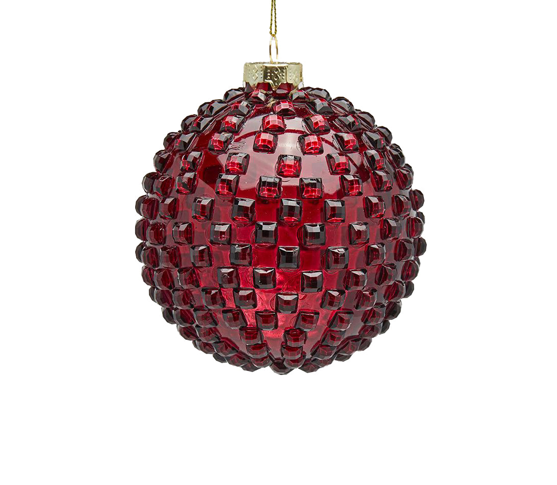 Palla Vetro Jems D10 : Palline di Natale in vetro rosso con rilievi 3D - 683364
