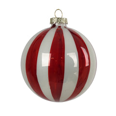 Pallina di Natale in Vetro Decoro a Strisce Rosse e Bianche D10 Cm