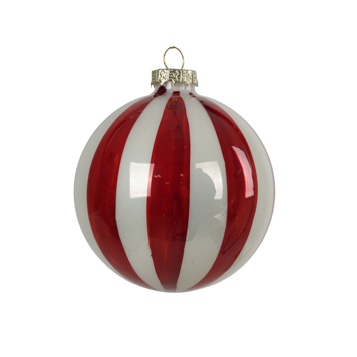 Pallina di Natale in Vetro Decoro a Strisce Rosse e Bianche D8 Cm