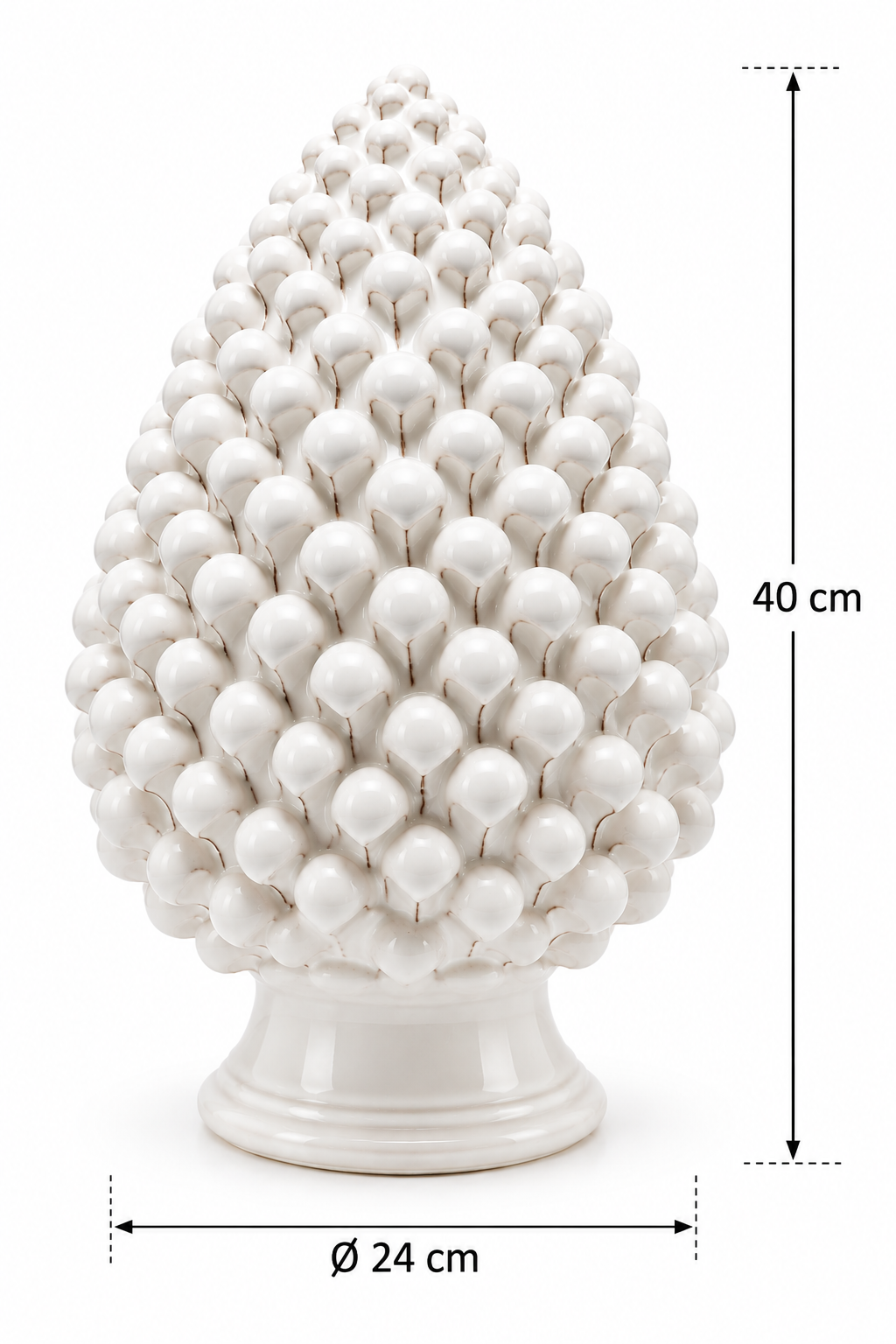 Pigna ornamentale in ceramica bianca EDG Enzo De Gasperi, altezza 40 cm e diametro 24 cm