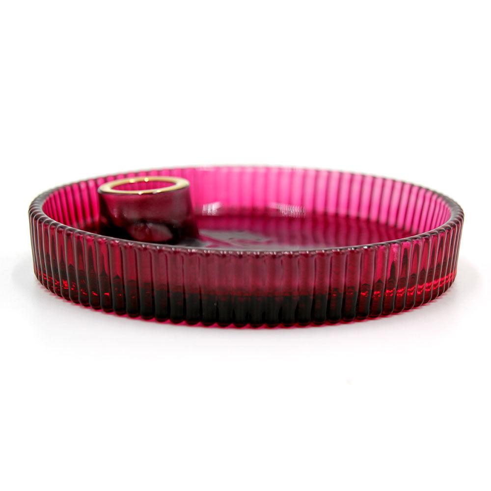 Porta Candela con disco rigato in vetro D15xH2,5 cm ROSSO - EDG - Enzo De Gasperi - 108304,00