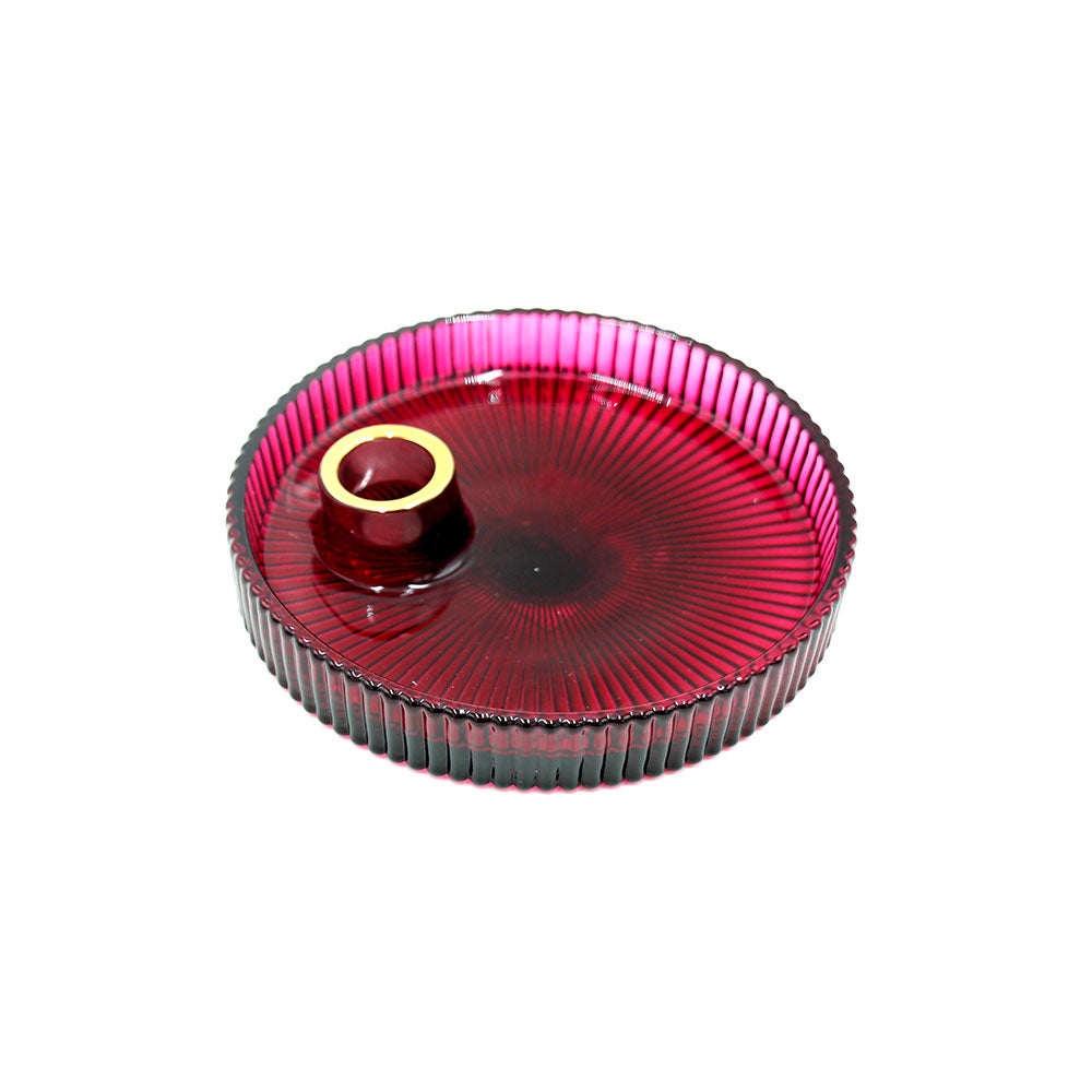 Porta Candela con disco rigato in vetro D15xH2,5 cm ROSSO - EDG - Enzo De Gasperi - 108304,00