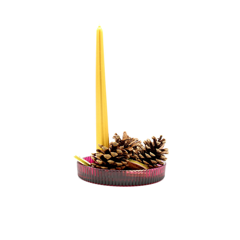 Porta Candela con disco rigato in vetro D15xH2,5 cm ROSSO - EDG - Enzo De Gasperi - 108304,00