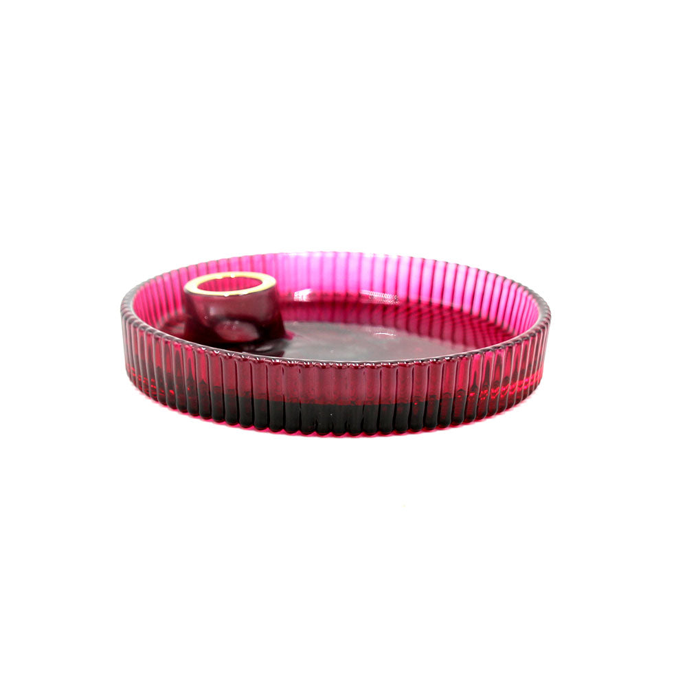 Porta Candela con disco rigato in vetro D15xH2,5 cm ROSSO - EDG - Enzo De Gasperi - 108304,00