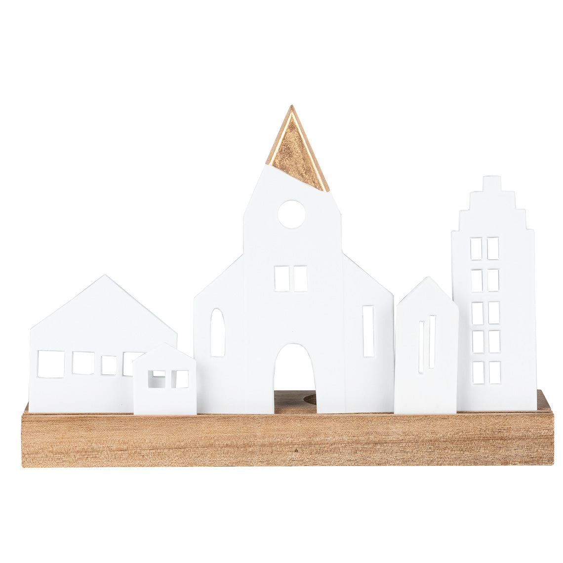 Porta Tealight Little Town con base in legno - 4990412