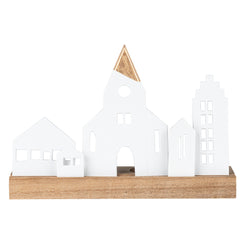 Porta Tealight Little Town con base in legno - 4990412