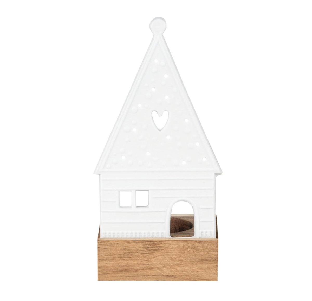 Porta tealight Heart in legno e porcellana a forma di casa - 4990413