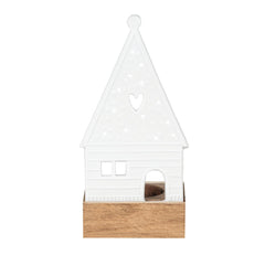 Porta tealight Heart in legno e porcellana a forma di casa - 4990413