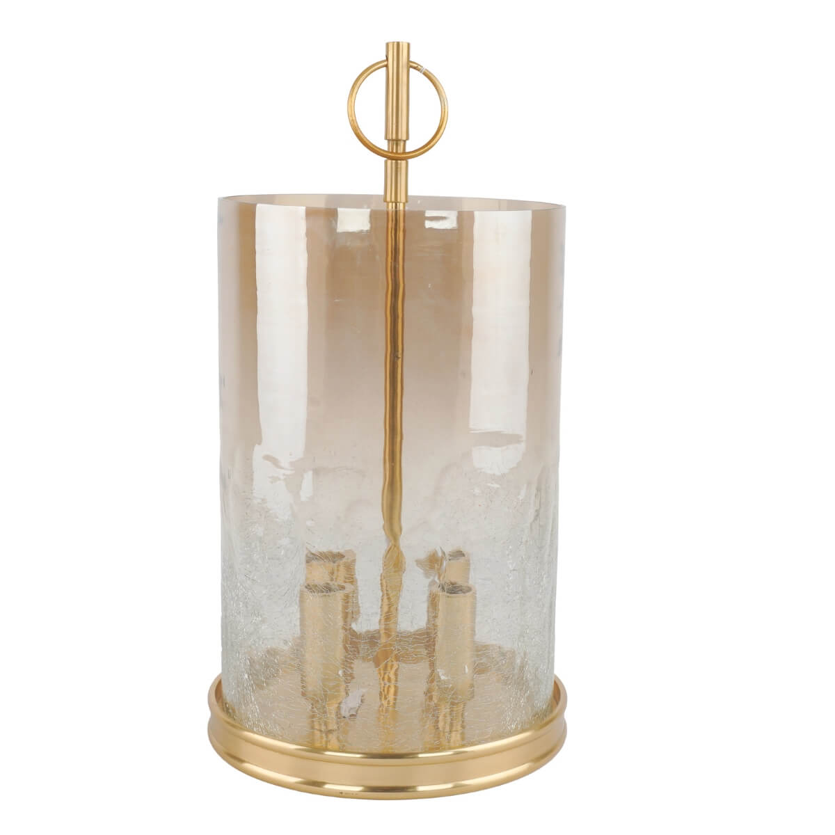 Portacandela 4 candele in vetro fumé e alluminio oro H41 cm