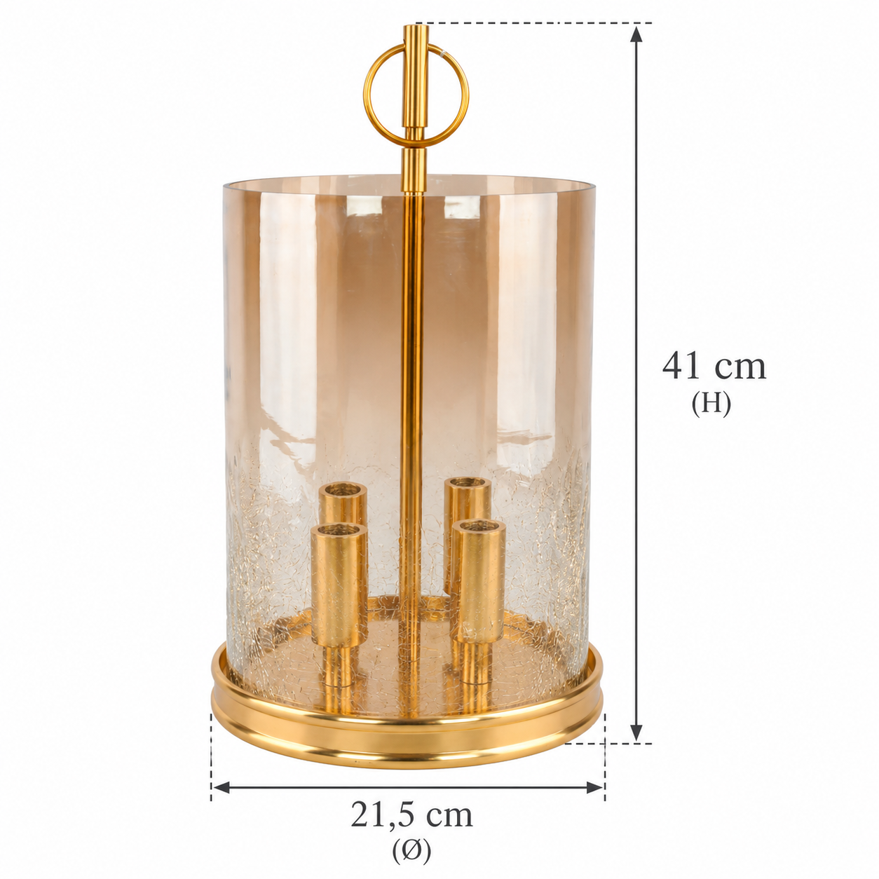 Portacandela 4 candele in vetro fumé e alluminio oro Ø21,5 x H41 cm