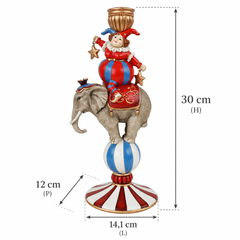Portacandela natalizio Jolly su elefante in resina H30 cm con dimensioni 14,1 x 12 cm