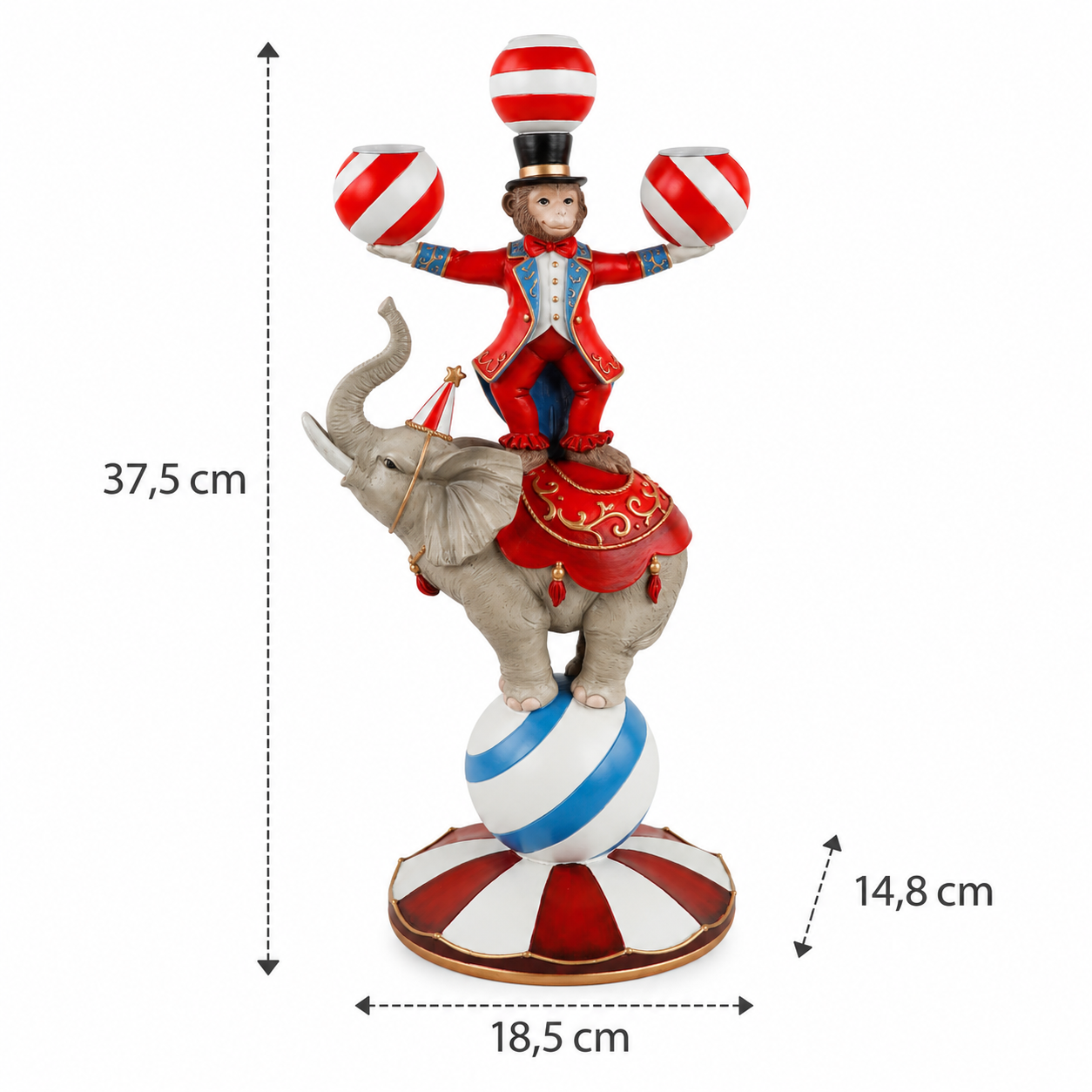 Portacandela natalizio scimmietta su elefante in resina H37,5 cm con dimensioni 18,5 x 14,8 cm