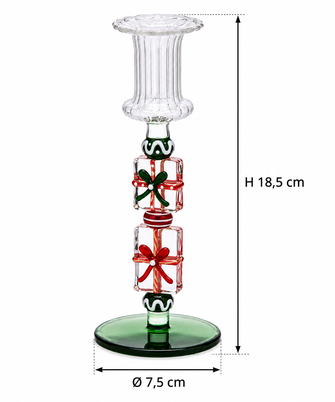Portacandela Pacchi Regalo in vetro EDG Enzo De Gasperi con dimensioni H 18,5 × Ø 7,5 cm