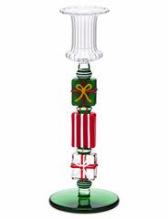 Portacandela Pacchi Regalo in vetro EDG Enzo De Gasperi H 22 × Ø 7,5 cm con dettagli rossi verdi e bianchi