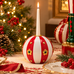 Portacandela Palla Xmas a Righe Rosso e Bianco EDG Enzo De Gasperi ambientato 