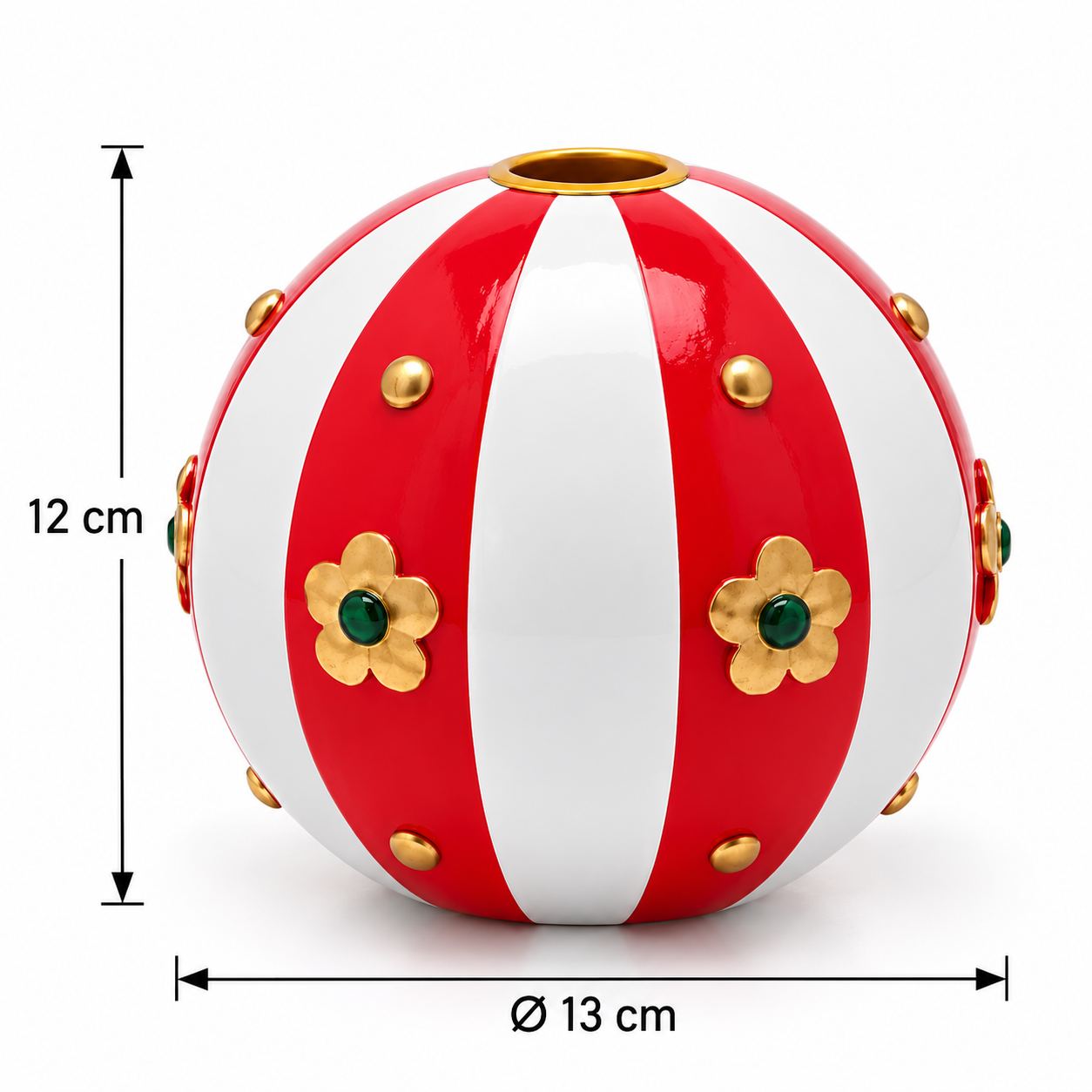 Portacandela Palla Xmas a Righe Rosso e Bianco EDG Enzo De Gasperi con dimensioni Ø 13 × H 12 cm