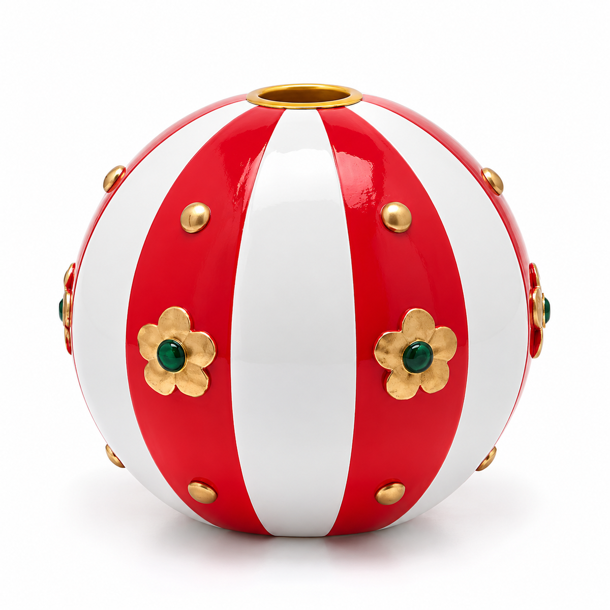 Portacandela Palla Xmas a Righe Rosso e Bianco EDG Enzo De Gasperi Ø 13 × H 12 cm in poliresina
