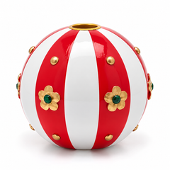 Portacandela Palla Xmas a Righe Rosso e Bianco EDG Enzo De Gasperi Ø 13 × H 12 cm in poliresina