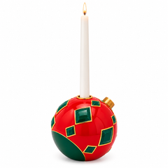 Portacandela Palla Xmas a Rombi Verde e Rosso EDG Enzo De Gasperi con candela stilo bianca 