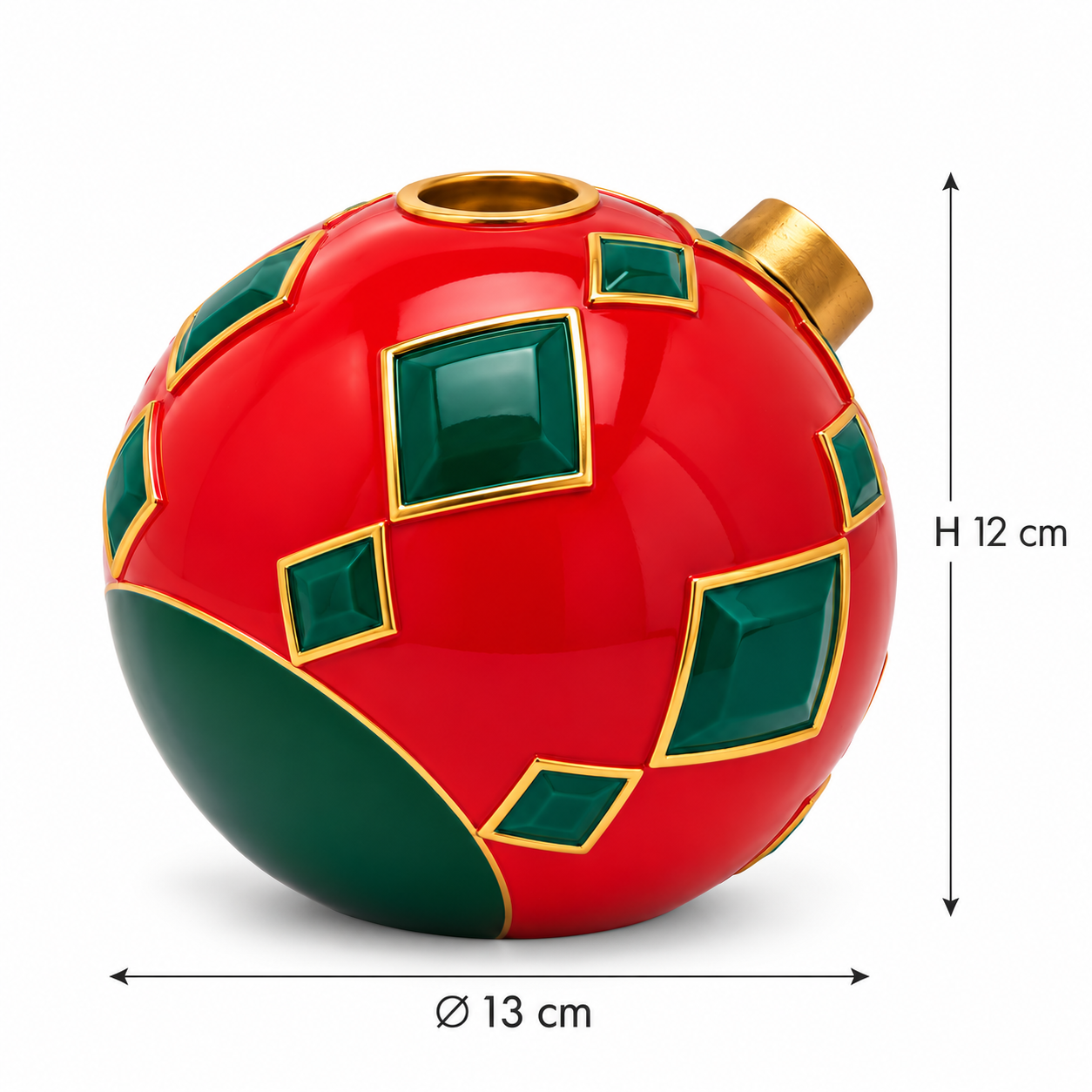 Portacandela Palla Xmas a Rombi Verde e Rosso EDG Enzo De Gasperi con dimensioni Ø 13 × H 12 cm