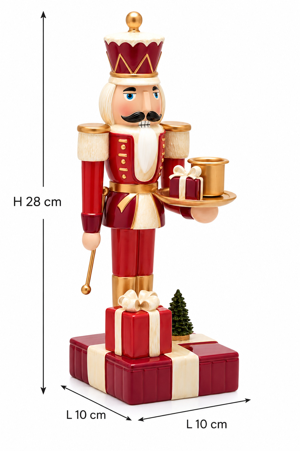 Portacandela Soldatino con Pacchi Regalo Rosso EDG Enzo De Gasperi con dimensioni 10 × 10 × H 28 cm