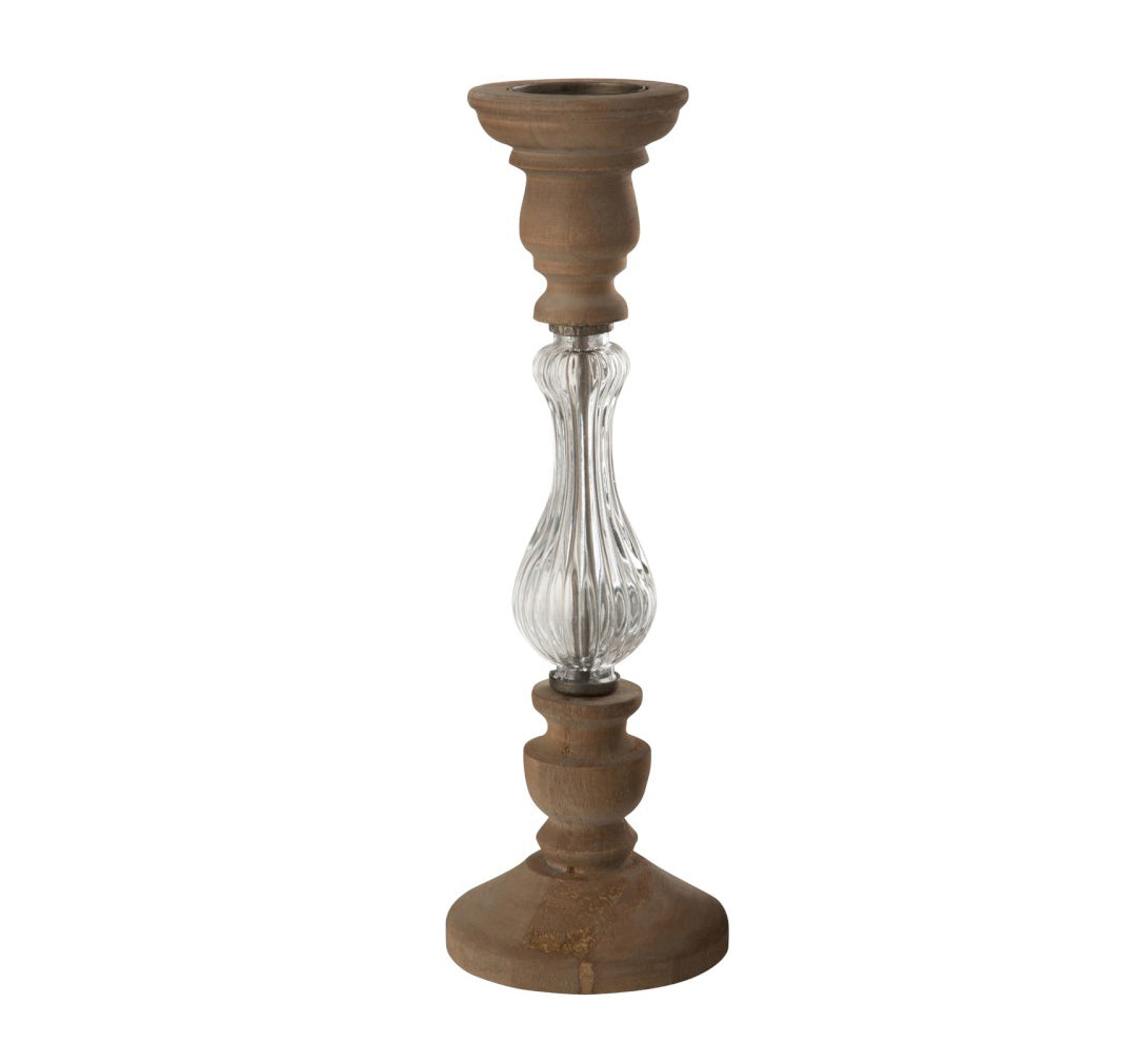 Leo H47: portacandele legno e vetro J Line - 72776