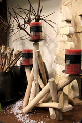 Portacandela con Rami in Legno Naturale - 91353