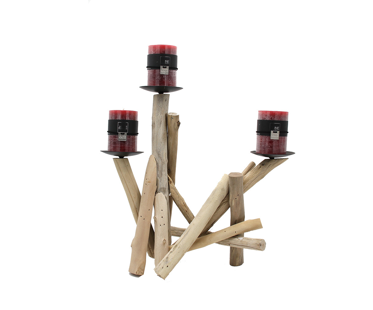 Portacandela con Rami in Legno Naturale - 91353