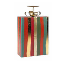 Portacandele a forma di pacco regalo a righe H38 - 1212859