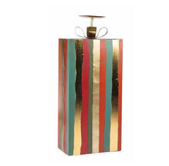 Portacandele a forma di pacco regalo a righe H48 - 1212860