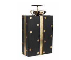 Portacandele a forma di pacco regalo nero a pois oro H37 - 1212932