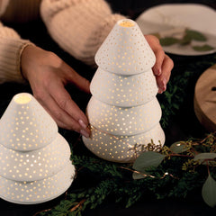 Porta Tealight Albero di Natale in Ceramica Bianca Satinata H15,5 - 4990747