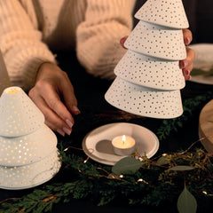 Porta Tealight Albero di Natale in Ceramica Bianca Satinata H15,5 - 4990747