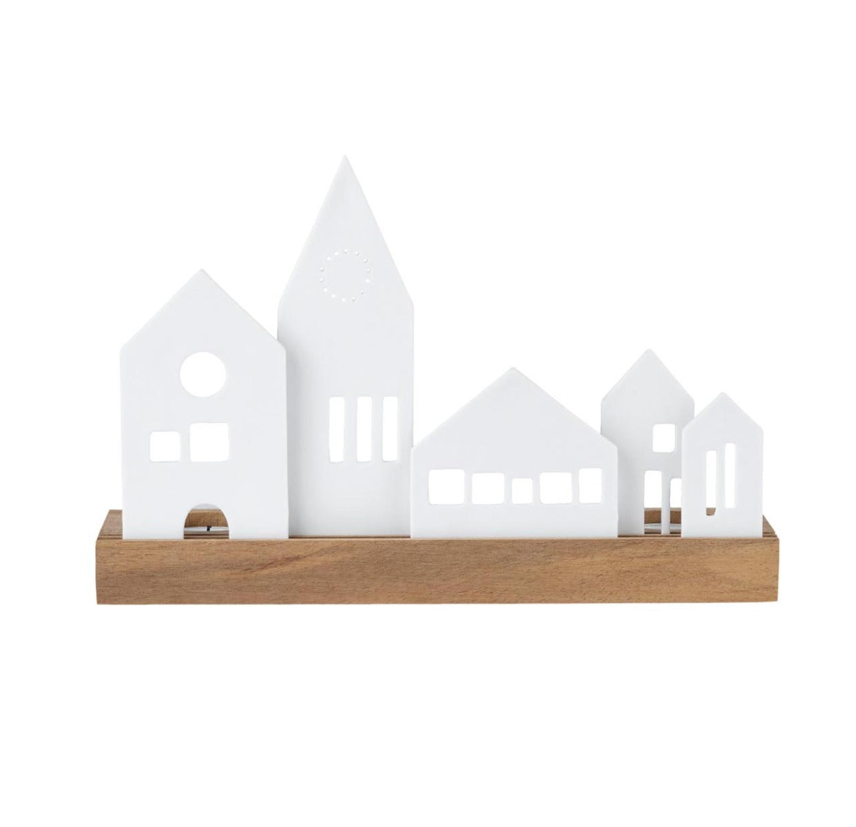 Porta Tealight City con base in legno - 4989875
