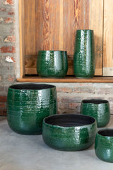 Vaso Motivo H40 : vaso alto in ceramica smaltata di colore verde - 3320