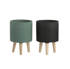 Portavaso Zampa in Cemento Verde Petrolio H29 : Vaso di design in cemento su piedini in Legno - 90208-VP