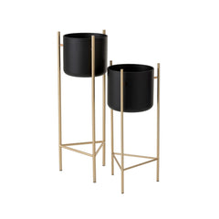 Portavaso in metallo nero su piedistallo oro - CONFIG0256