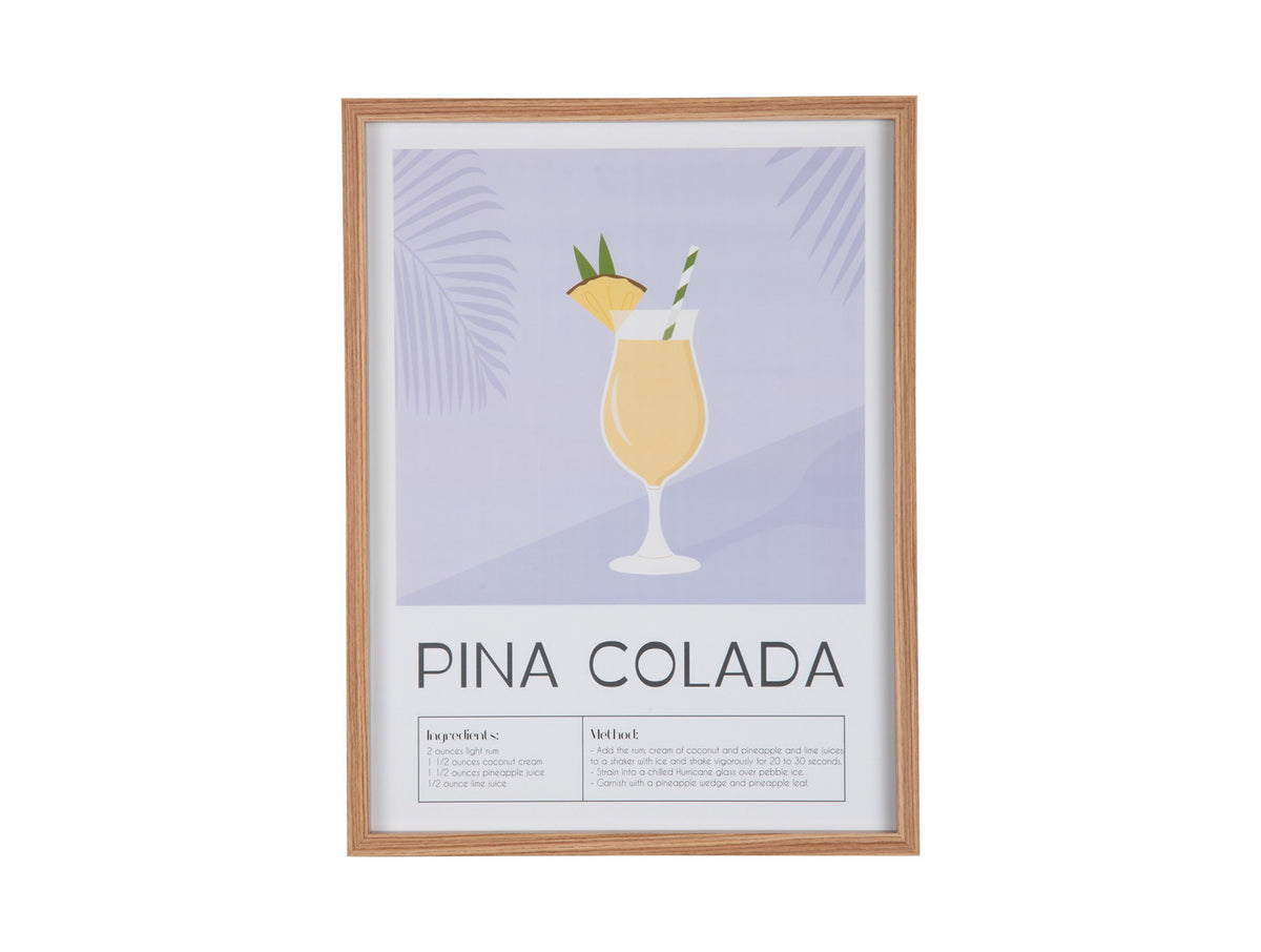 Wall Art Pina Colada &ndash; Present Time | Quadro Decorativo H41,5 X L31,5 con Ricetta Cocktail per Cucina o Angolo Bar - PT4284