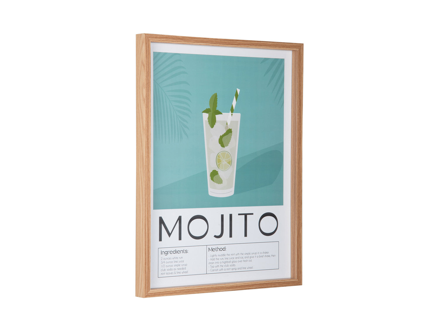 Wall Art Mojito &ndash; Present Time | Quadro Decorativo H41,5 X L31,5 con Ricetta Cocktail per Cucina o Angolo Bar - PT4283