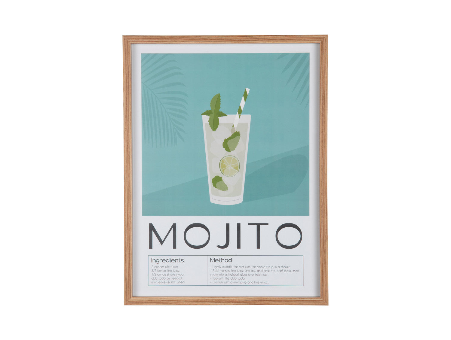 Wall Art Mojito &ndash; Present Time | Quadro Decorativo H41,5 X L31,5 con Ricetta Cocktail per Cucina o Angolo Bar - PT4283