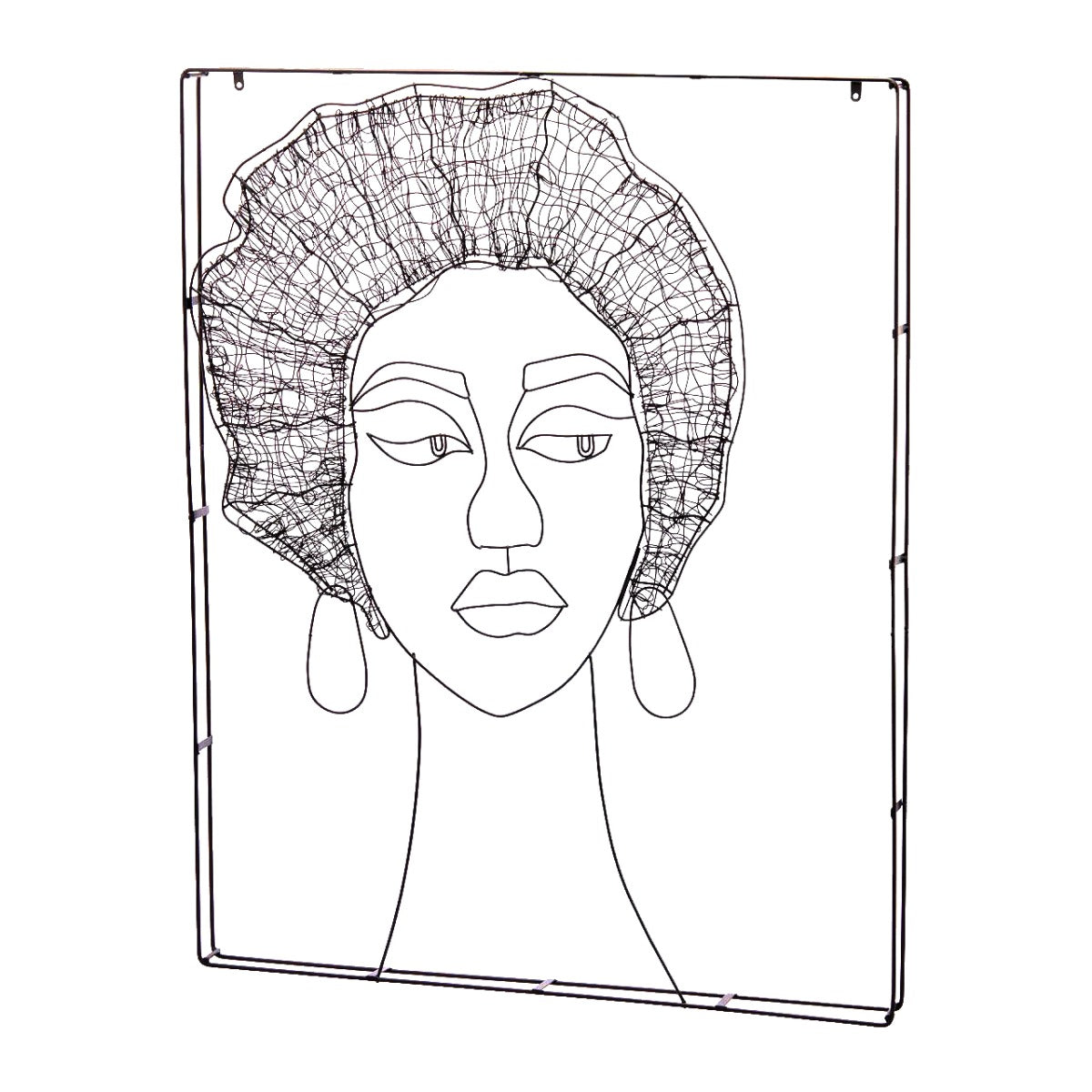 Quadro Testa Afro Grande - Decorazione da parete volto in filo di metallo nero - 714926