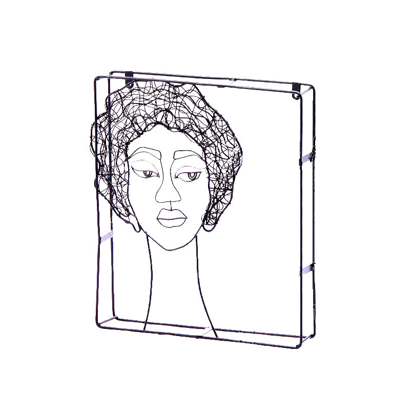 Quadro Testa Afro - Decorazione da parete volto in filo di metallo nero 30 cm X 35cm - 714924-afro