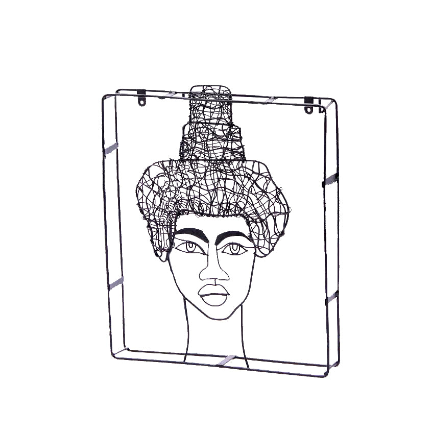 Quadro Testa Chignon - Decorazione da parete volto in filo di metallo nero 30 cm X 35 cm - 714924-chignon