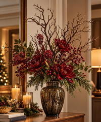 Ramo Artificiale Acacia H 69 cm ambientato in elegante composizione decorativa natalizia