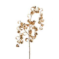 Ramo Ficus con Foglie Arricciate Color Champagne H94 | Rami decorativi natalizi - 684444