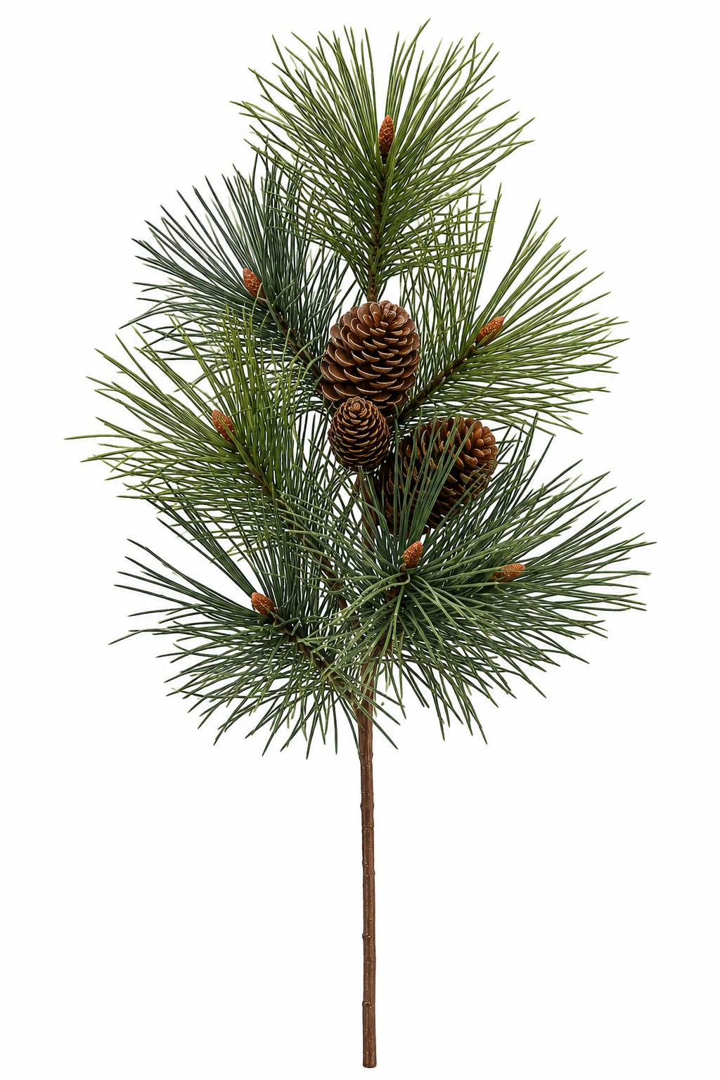 Ramo di pino artificiale Real Touch H76 cm con aghi lunghi verdi e pigne marroni, ideale per decorazioni e composizioni floreali natalizie.