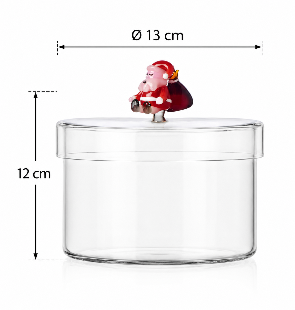 Scatola Christmas Tales in vetro Ichendorf Milano con Babbo Natale e sacco dei regali H12 Ø13 cm